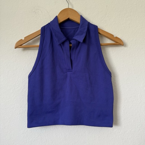 Athleta Tops - Athleta Aurora Seamless Crop Polo Tank Top Womens S  Purple Ribbed Yoga Casual